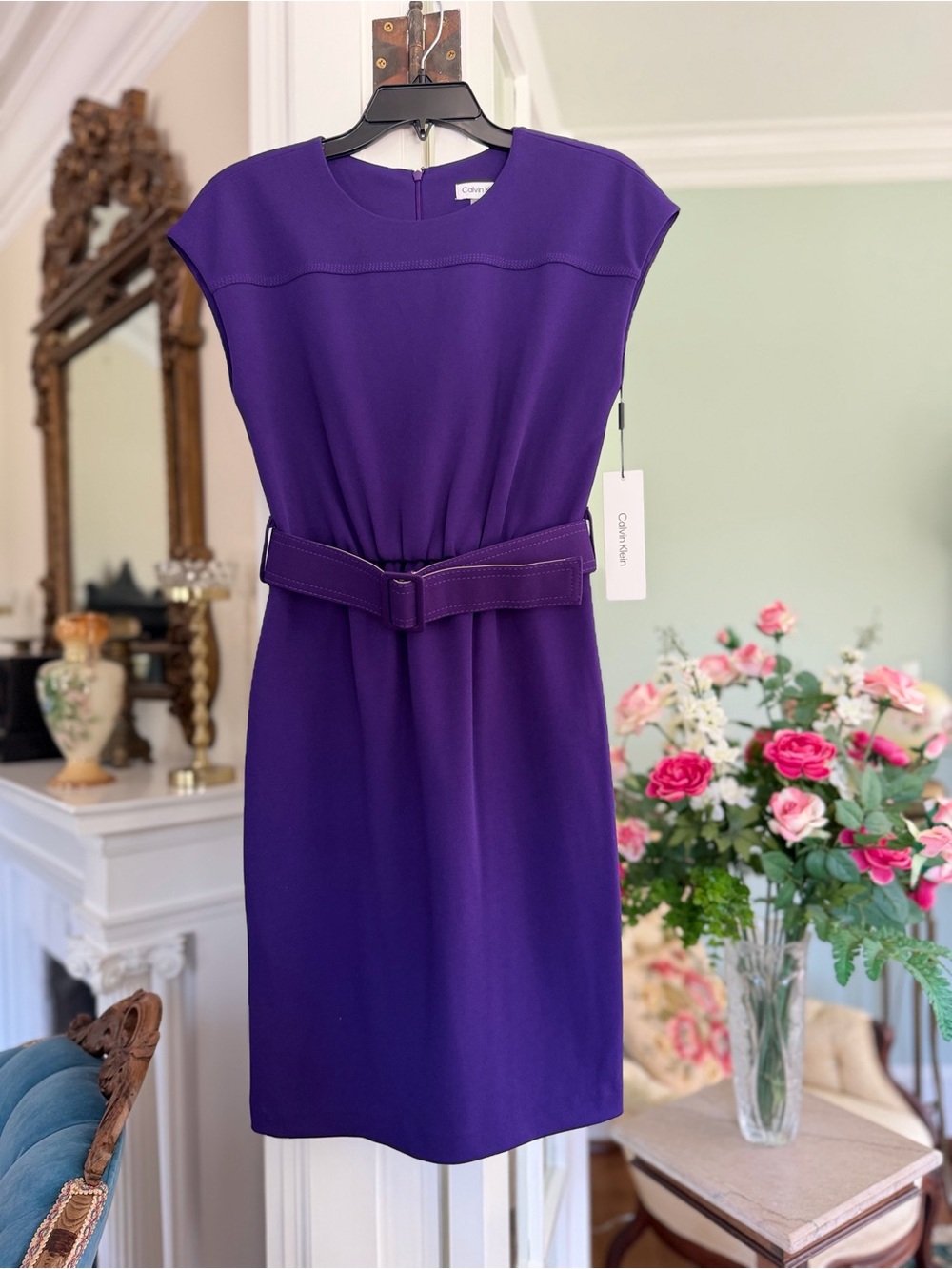 Calvin Klein Purple Belted Sheath Dress, size 2 NWT